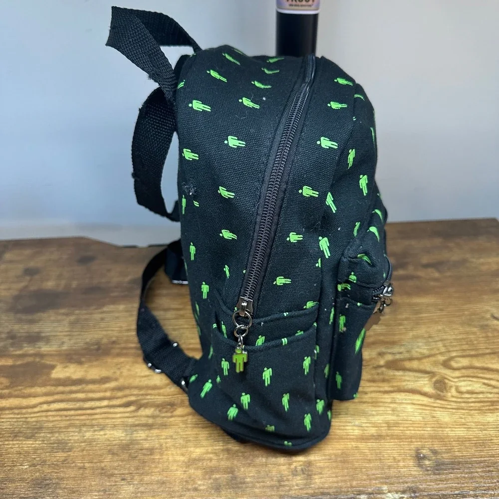Billie Eilish Blohsh Mini Backpack Black Green Canvas Small Daypack Bag FLAW